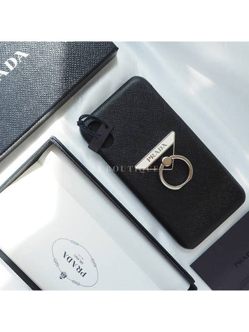 Triangular logo leather iPhone XS MAX case black 2ZH083 - PRADA - BALAAN 1