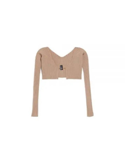 La Maille Pralu Micro Charm Logo Cardigan Light Brown - JACQUEMUS - BALAAN 2