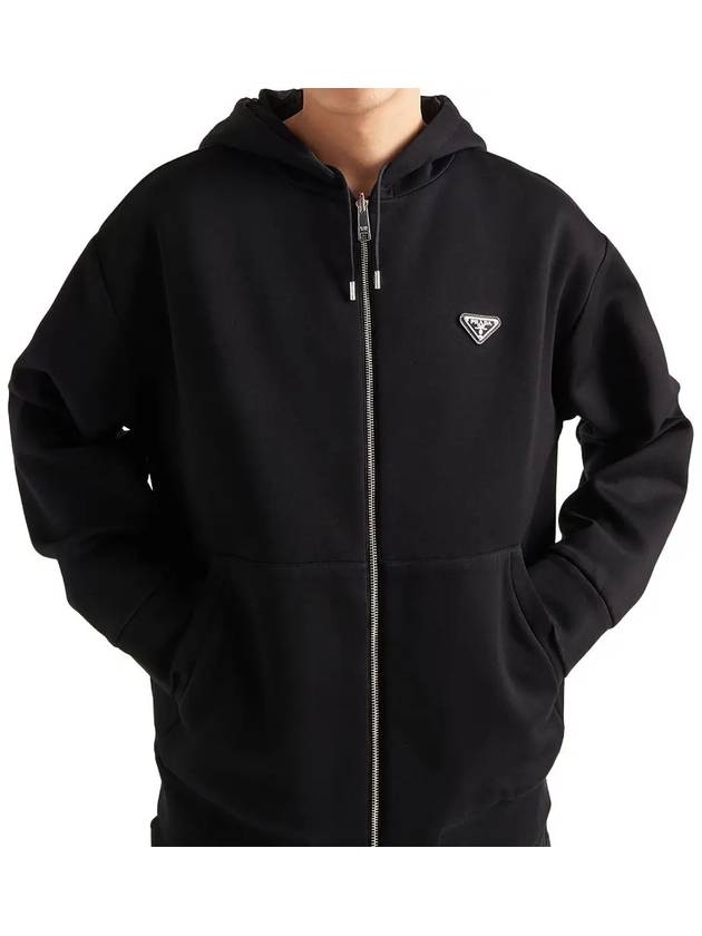 Reversible Cotton Fleece Re-Nylon Zip-up Hoodie Black - PRADA - BALAAN 5