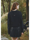 Women s eco leather mix match round long sleeved T shirt black - CHALLENGER - BALAAN 3