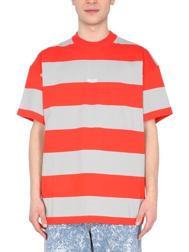 logo striped short sleeve t-shirt orange gray - MSGM - BALAAN 2