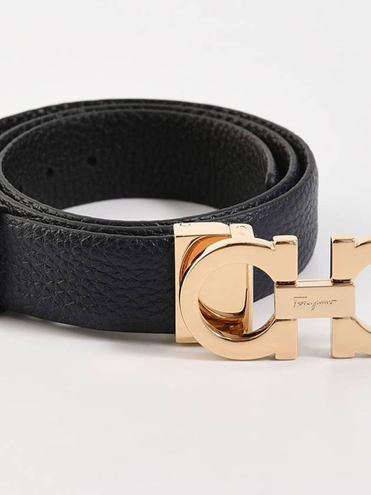 Reversible Gancini Leather Belt Black Navy - SALVATORE FERRAGAMO - BALAAN 2