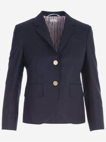 Women's Twill Slim Fit Single Breasted Wool Jacket Navy - THOM BROWNE - BALAAN 2