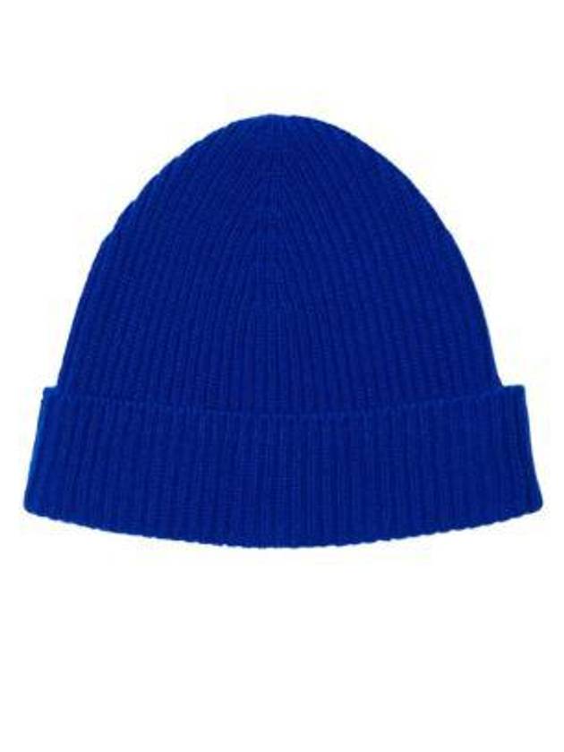 Embroidered Logo Ribbed Cashmere Beanie Blue - BURBERRY - BALAAN 3