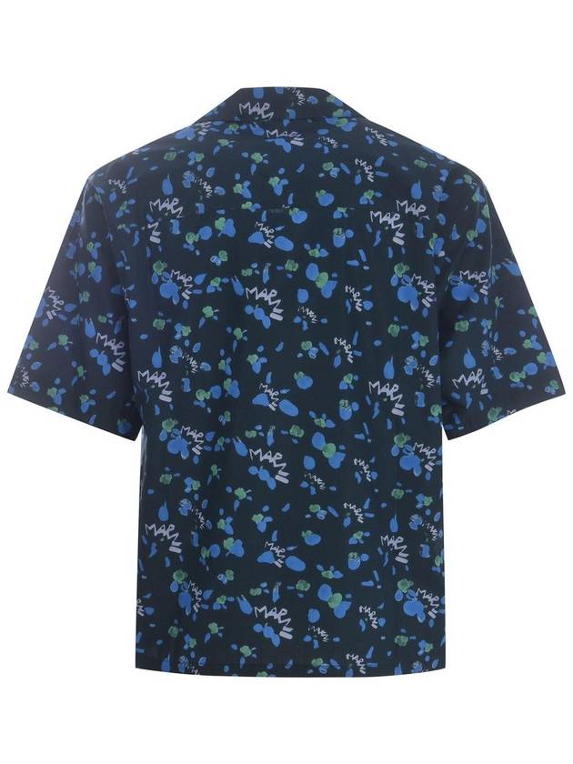 Print Cotton Short Sleeve Shirt Blue - MARNI - BALAAN 4