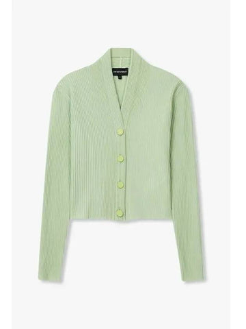 Women s Ribbed Easy Crop Cardigan Light Green - EMPORIO ARMANI - BALAAN 1