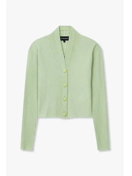 Women s Ribbed Easy Crop Cardigan Light Green - EMPORIO ARMANI - BALAAN 1