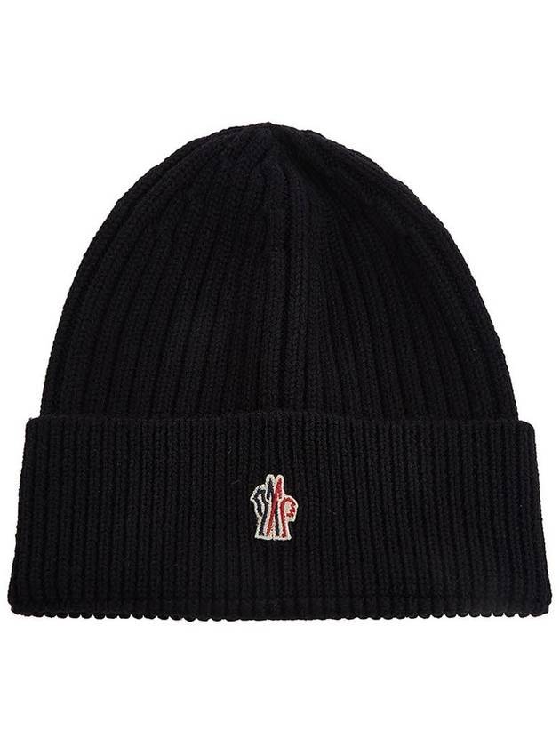 Grenoble Logo Patch Wool Beanie Black - MONCLER - BALAAN 1