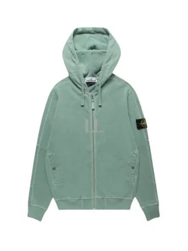 Men's Garment Dyed Malfile Zip Up Hoodie Green - STONE ISLAND - BALAAN 2