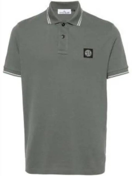 Stretch Cotton Pique Short Sleeve Polo Shirt Musk Green - STONE ISLAND - BALAAN 2