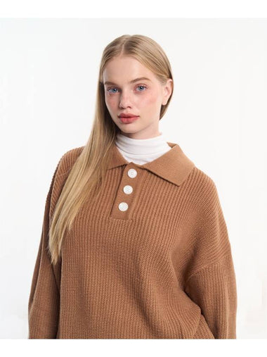 Balloon Collar Knit Top Camel - MOO - BALAAN 1