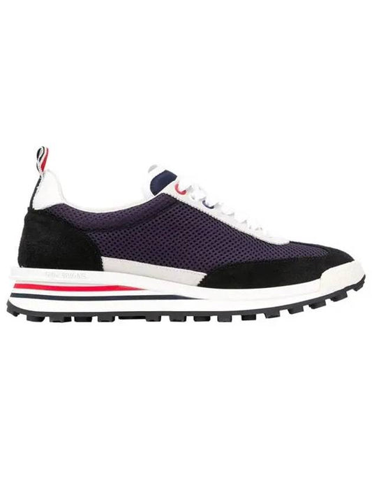 Women's Mesh Suede Back Unlined Tech Runner Low Top Sneakers Navy - THOM BROWNE - BALAAN 2