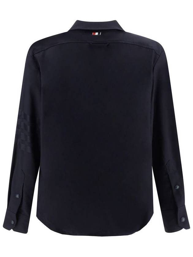 4 Bar Stripe Plain Weaving Wool Long Sleeve Shirt Navy - THOM BROWNE - BALAAN 3