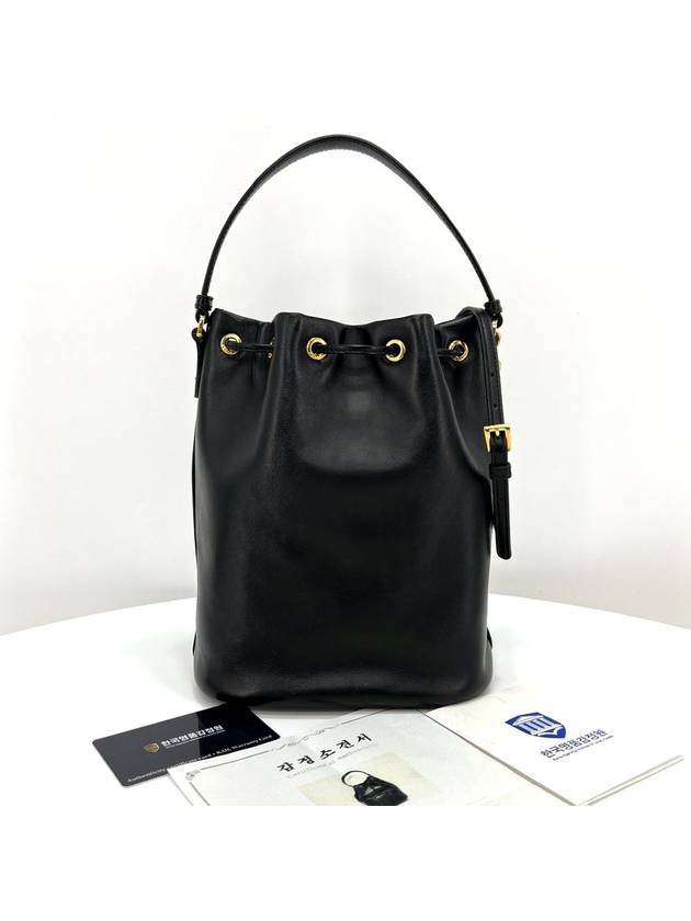 Leather triangle logo bucket bag black - PRADA - BALAAN 4