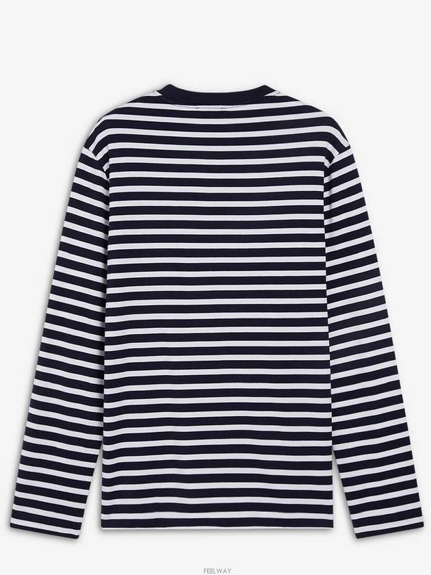 Fox Logo Stripe Long Sleeve T-Shirt Navy - MAISON KITSUNE - BALAAN 3