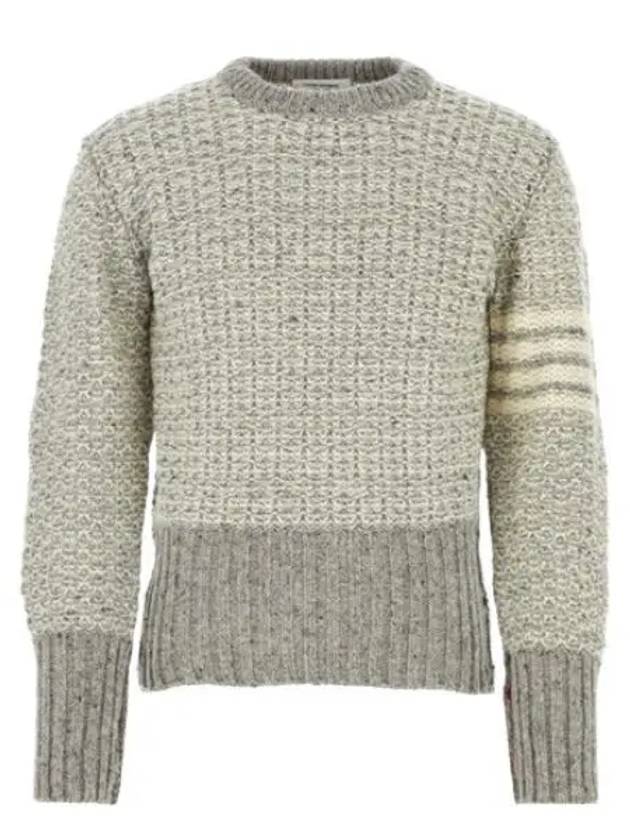 4 Bar Stripe Melange Effect Wool Knit Top Grey - THOM BROWNE - BALAAN 2