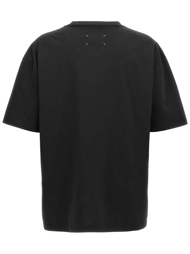 Embroidered Logo Cotton Short Sleeve T-Shirt Black - MAISON MARGIELA - BALAAN 3