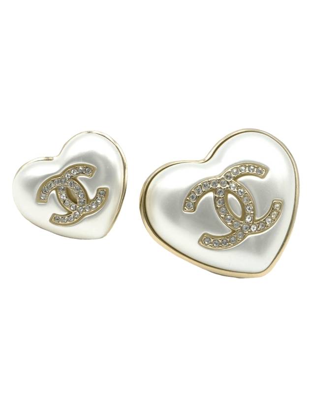 Women's Double Heart Set Brooch White - CHANEL - BALAAN 1