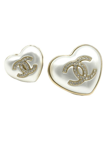 Women's Double Heart Set Brooch White - CHANEL - BALAAN 1