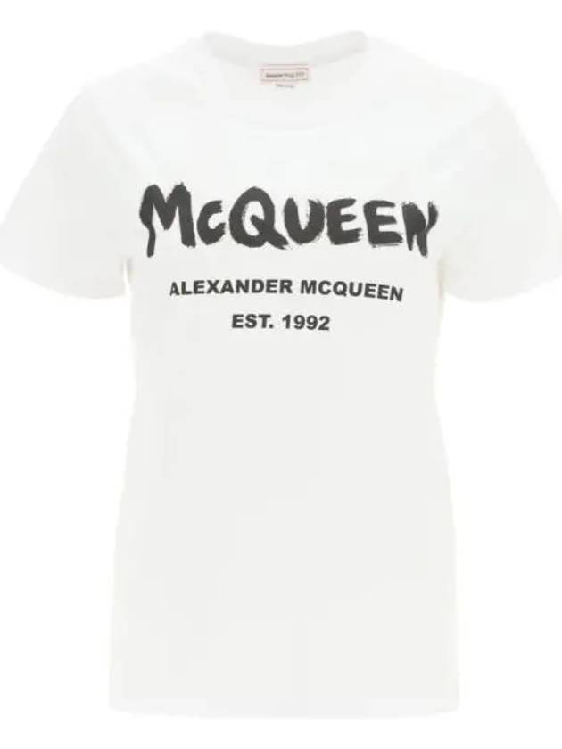 Women's Graffiti Logo Short Sleeve T-Shirt White - ALEXANDER MCQUEEN - BALAAN 2