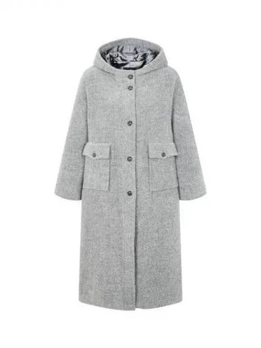 Women s Hooded Boucle Single Coat Gray 271520 - EMPORIO ARMANI - BALAAN 1