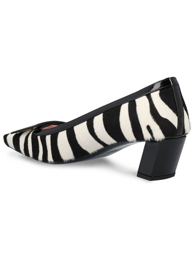 Belle Vivier Pony Skin Effect Leather Pumps Heel White Black - ROGER VIVIER - BALAAN 4