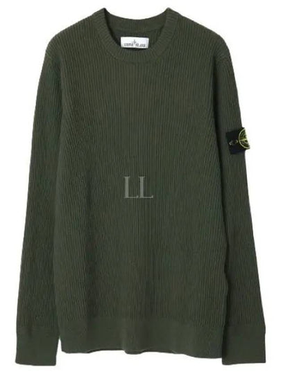 Crewneck Full Rib Wool Knit Top Khaki - STONE ISLAND - BALAAN 2