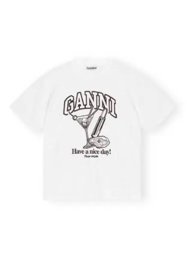 Women's Cocktail Print Relaxed Fit Short Sleeve T-Shirt White - GANNI - BALAAN 2