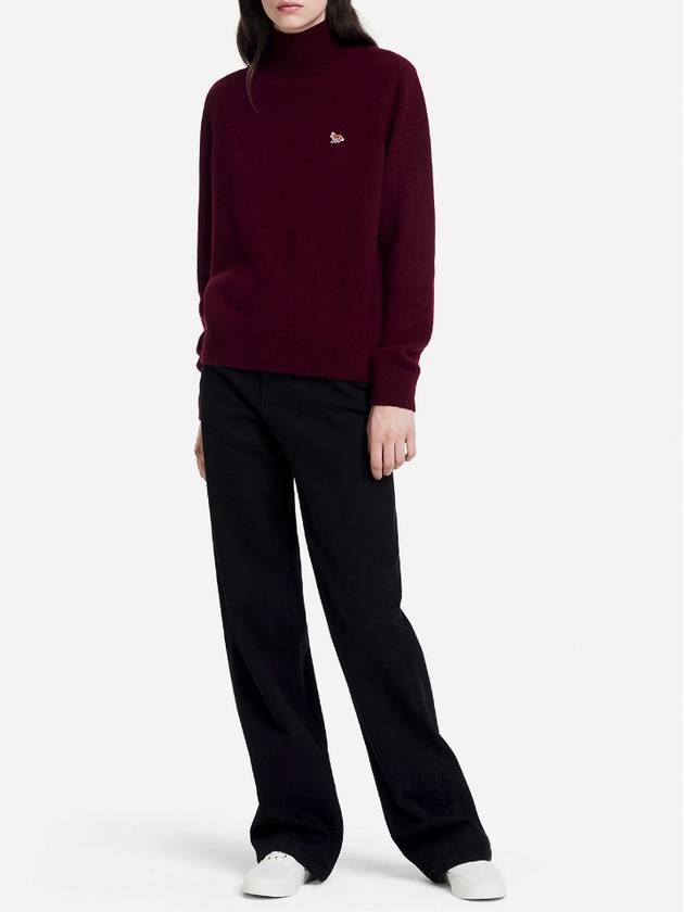 Baby Fox Patch Wool Turtleneck Burgundy - MAISON KITSUNE - BALAAN 4