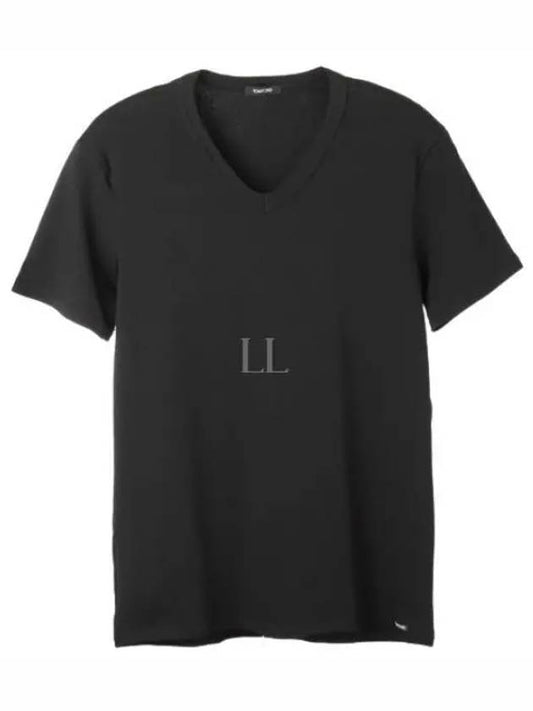 Cotton V-neck Short Sleeve T-Shirt Black - TOM FORD - BALAAN 2