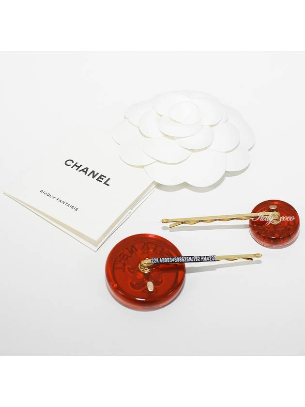 Button Hair pins Hairpin Red AB9034 B08626 NJ192 - CHANEL - BALAAN 5