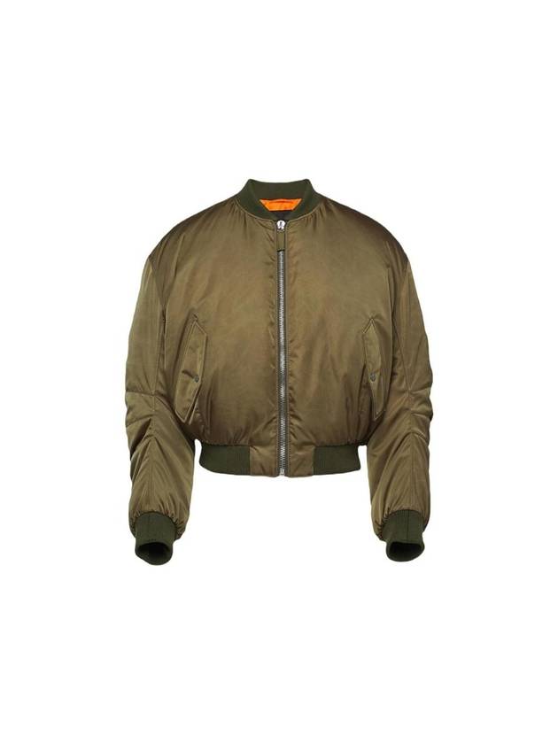 Cropped Re-Nylon Down Bomber Jacket Military Green - PRADA - BALAAN 1