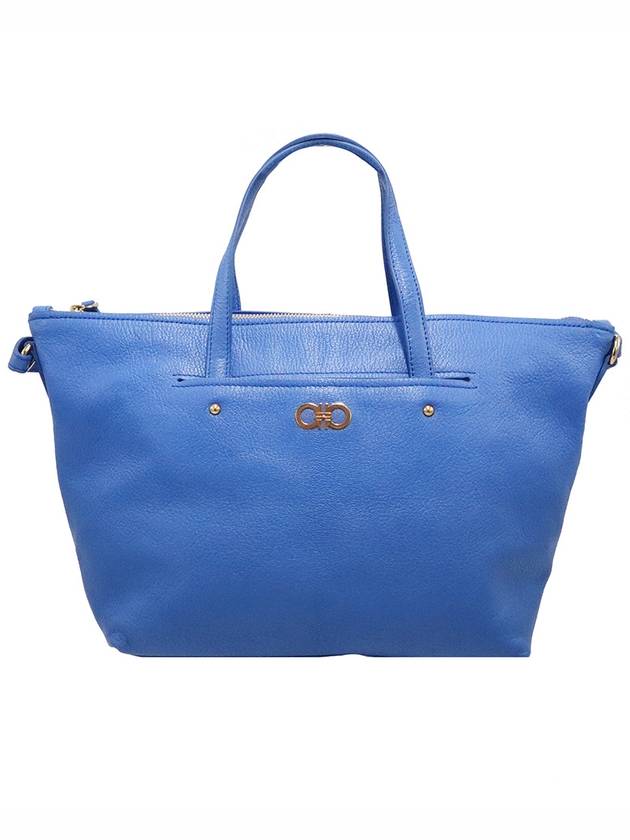 Women s Ferragamo 21 F644 Blue Calfskin Gold Plated Gancini MIKA Tote 2WAY gt bag Gangbuk used luxury goods - SALVATORE FERRAGAMO - BALAAN 2