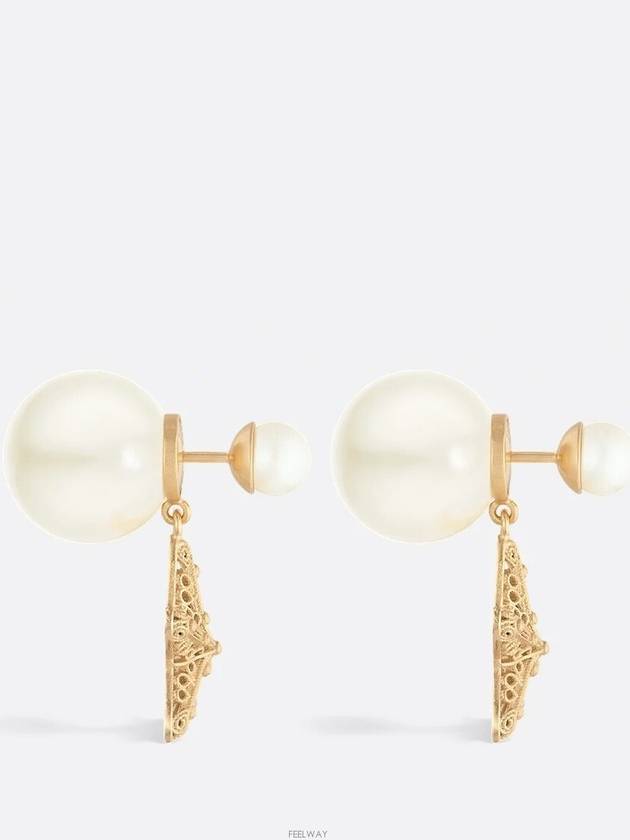 Dior Tribales Earrings Gold Finish Metal White Le - DIOR - BALAAN 3