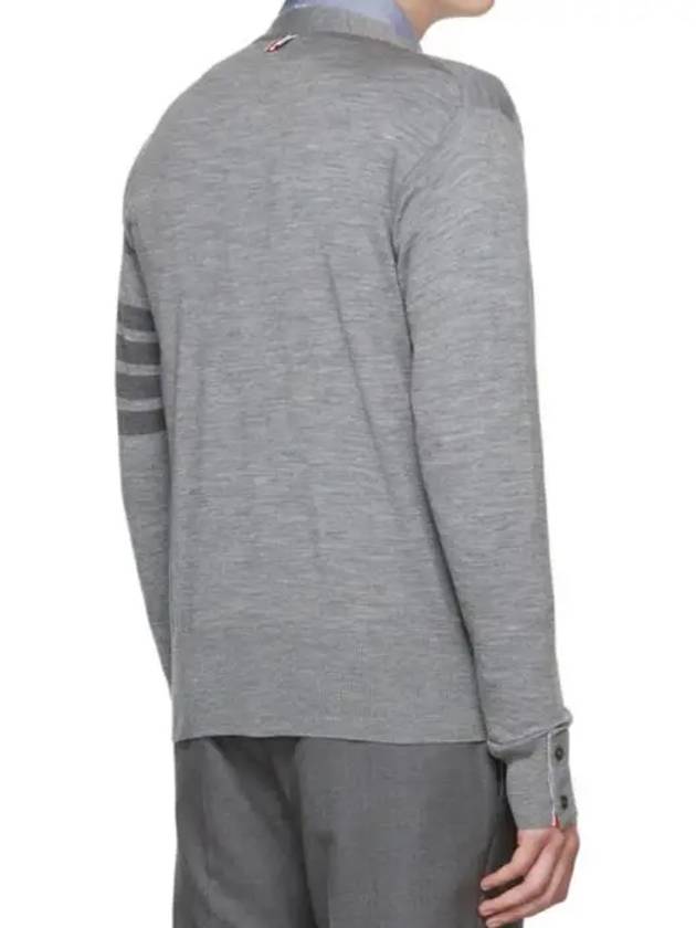 4-Bar Stripe Sustainable Merino Wool Cardigan Grey - THOM BROWNE - BALAAN 4