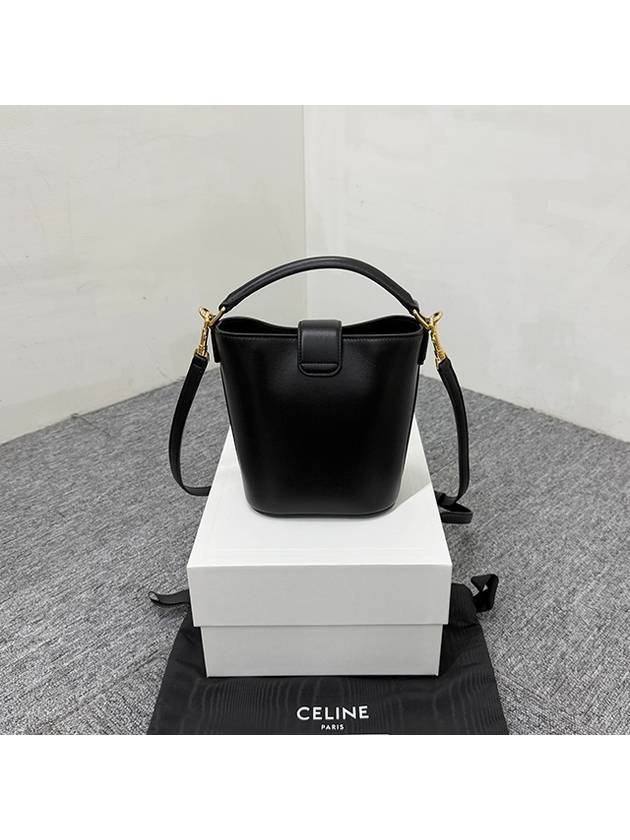 Louise Mini Smooth Calfskin Leather Bucket Bag Black - CELINE - BALAAN 4