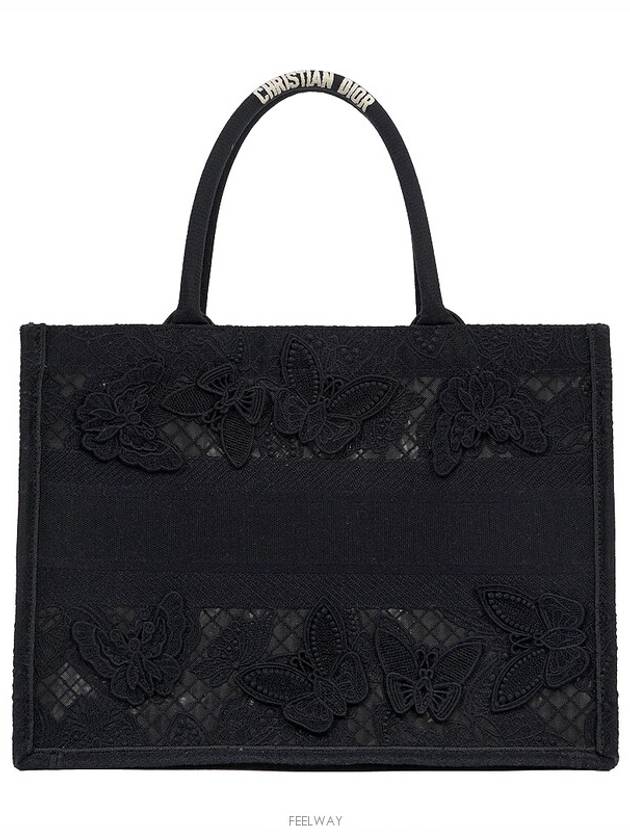 Book Tote Medium D Lace Butterfly Macrame Effect Black 74474 - DIOR - BALAAN 3