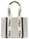 Woody Canvas Medium Tote Bag White Blue - CHLOE - BALAAN 2