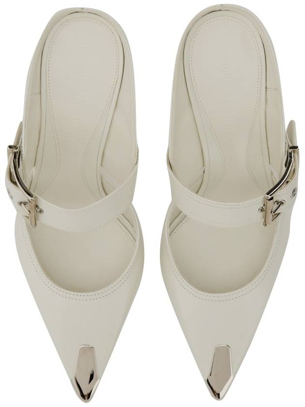 Silver Buckle Leather Mule Sandals Heel White - ALEXANDER MCQUEEN - BALAAN 5