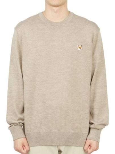 Fox Head Patch Regular Round Neck Pullover Knit Top Beige Melange - MAISON KITSUNE - BALAAN 2