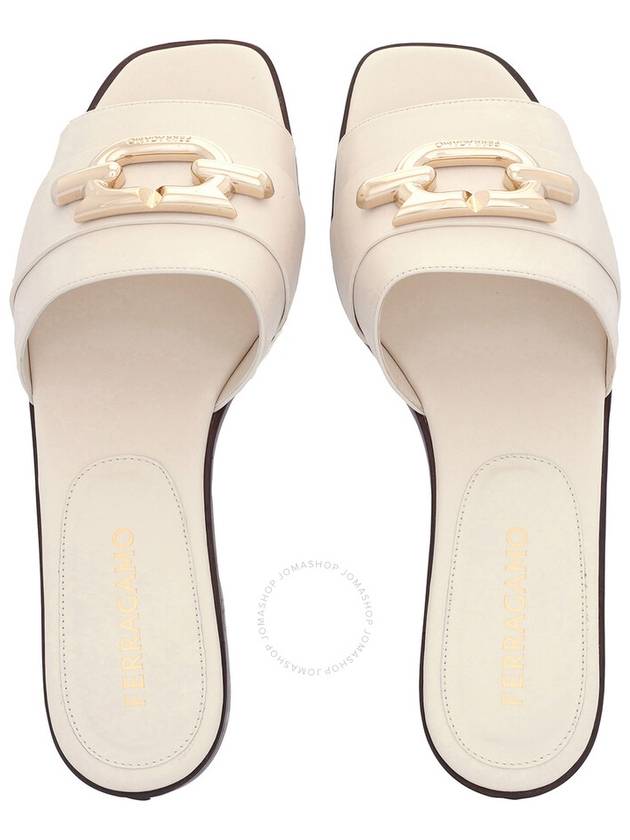 Ferragamo White Leather Bejeweled Gancini Slides, Size 6 - SALVATORE FERRAGAMO - BALAAN 3