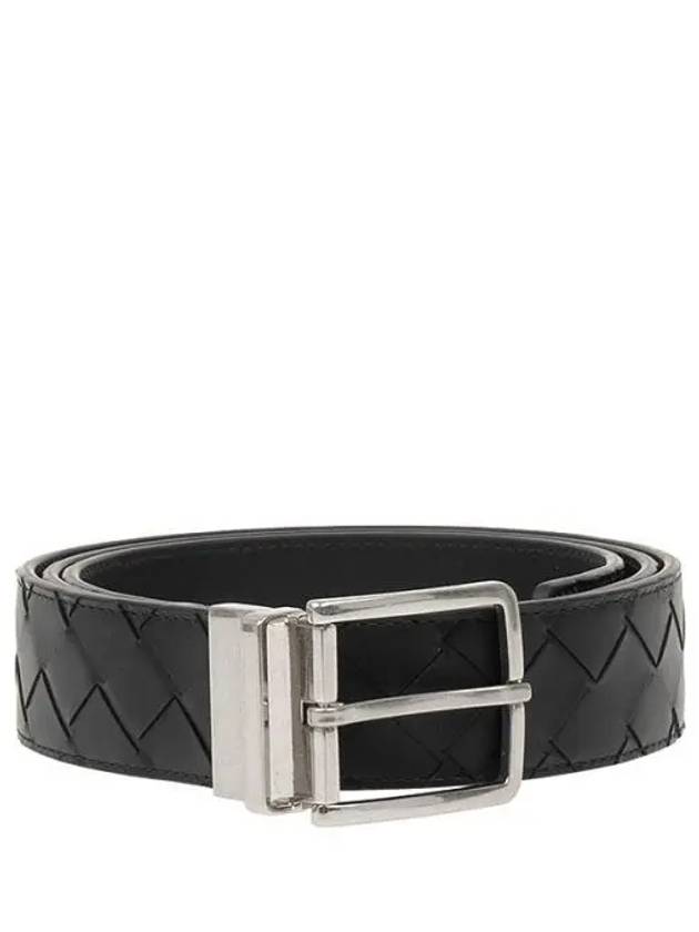 Men's Intrecciato Leather Belt Black - BOTTEGA VENETA - BALAAN 2