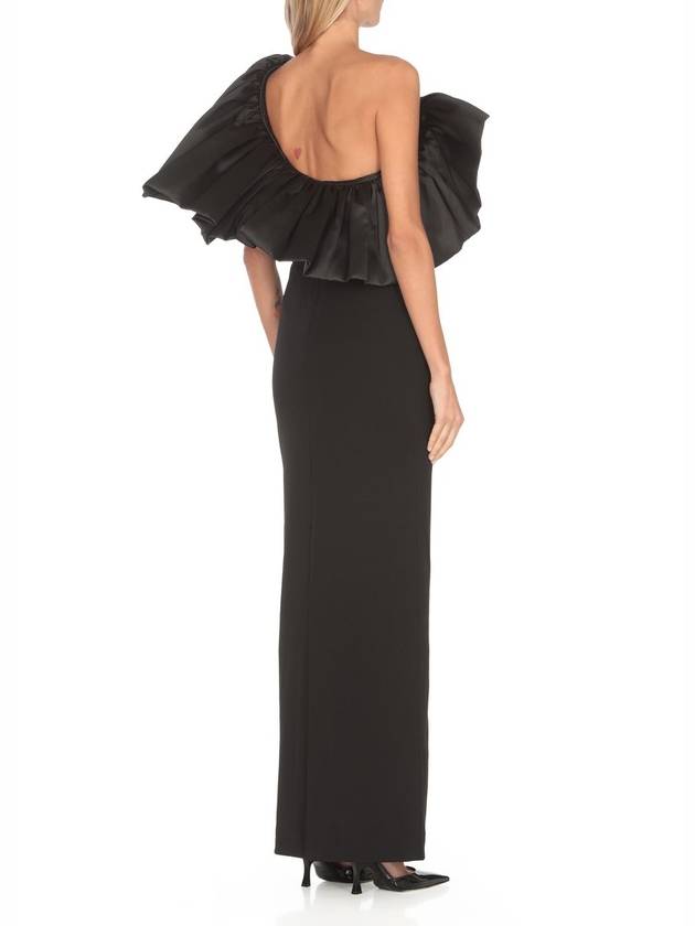 'Cassia' Black Maxi Dress With Asymmetric Neckline And Ruched Details In Tech Fabric Woman - SOLACE LONDON - BALAAN 7