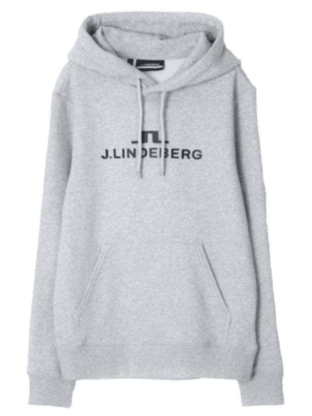 Alpha Logo Print Hoodie Light Grey Melange - J.LINDEBERG - BALAAN 2