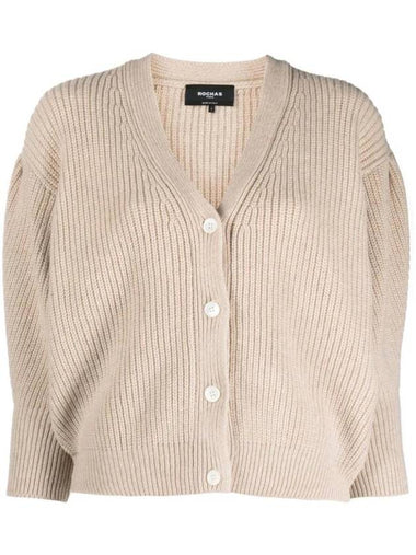 V Neck Wool Cardigan Beige - ROCHAS - BALAAN 1