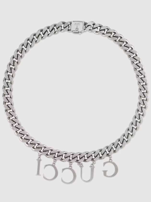 Script Chain Necklace Silver - GUCCI - BALAAN.