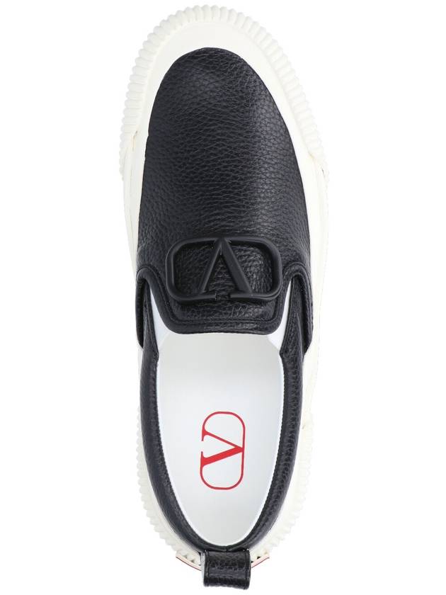 V Logo Leather Slip-On Black - VALENTINO - BALAAN 6