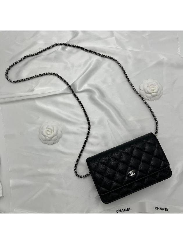 Classic Crossbag On Chain Grained Calfskin & Silver Black - CHANEL - BALAAN 5