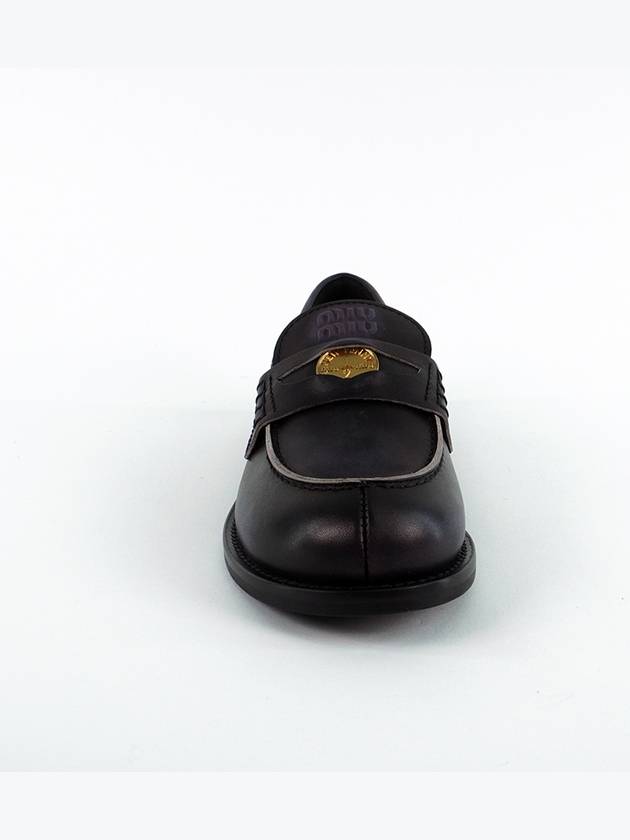 Vintage Effect Leather Penny Loafers Black - MIU MIU - BALAAN 5