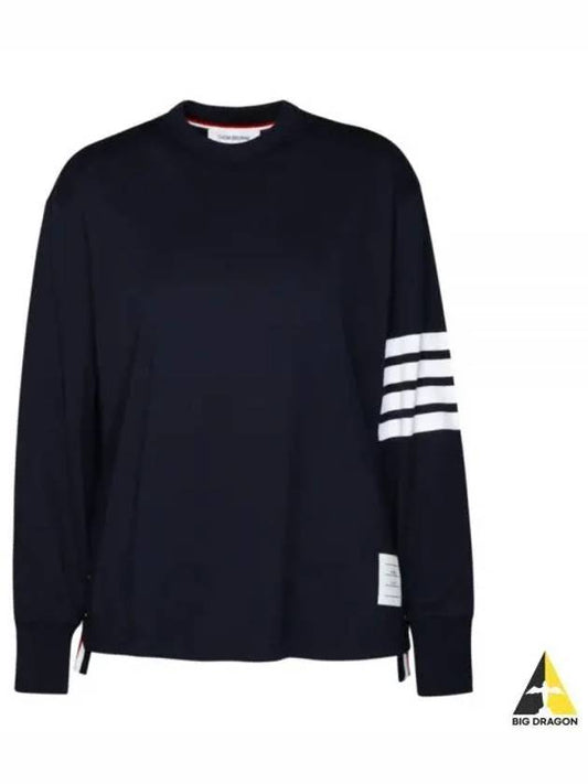 Engineered 4 Bar Medium Weight Jersey Oversized Long Sleeved T-Shirt Navy - THOM BROWNE - BALAAN 2